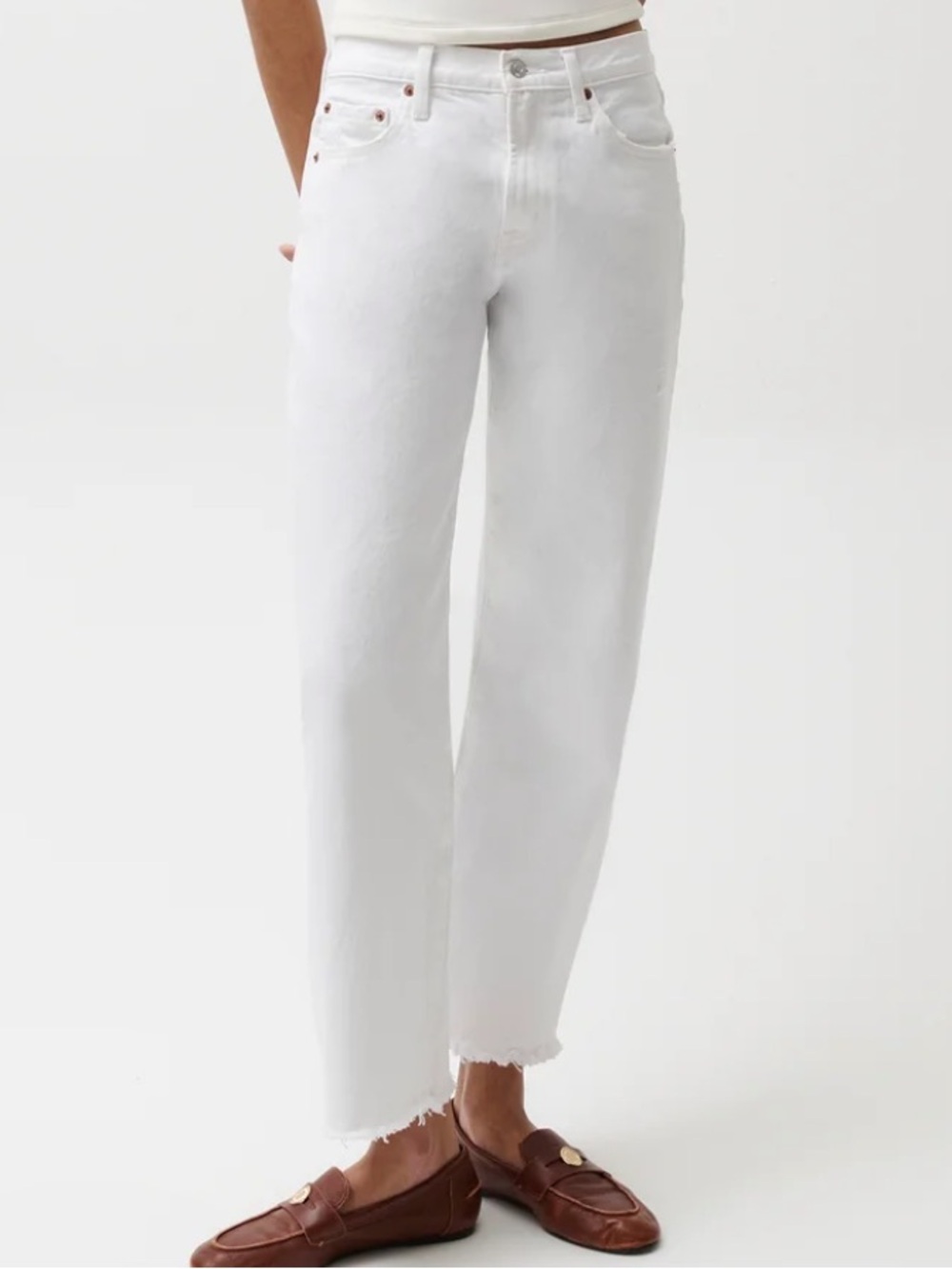 Pistols Lexi Mid Rise Bowed Straight Jean in Luxe White Vintage.